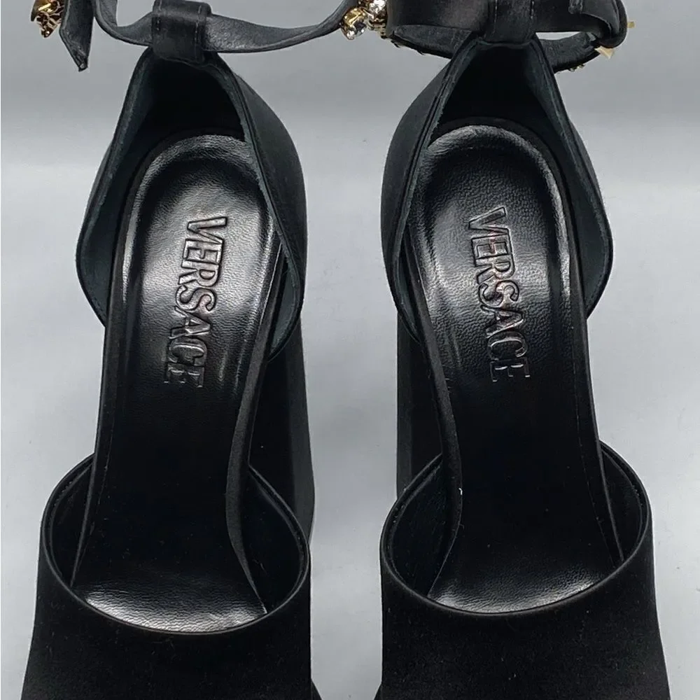 Versace Medusa Crystal Ankle-Strap Platform Sandals size 37.5